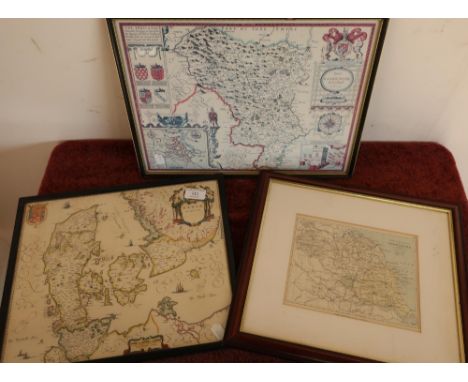 Framed map of North and East Ridings of Yorkshire, another map print of Yorkshire, and another (3) 