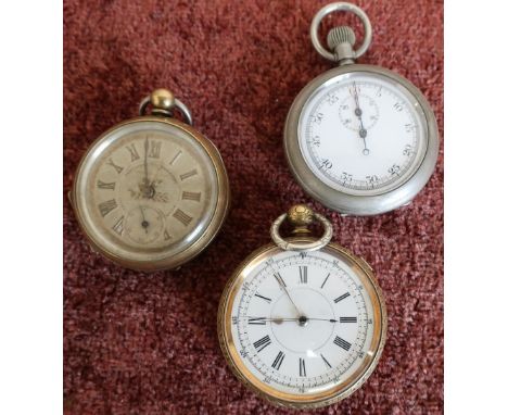 Brass cased chronometer type pocket watch, stopwatch and a Superior Timekeeper brass cased pocket watch (3) 