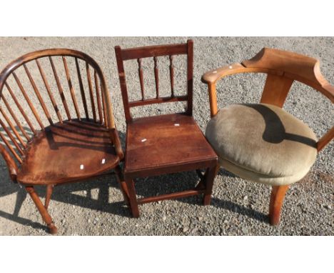 Stick back armchair, early 19th C solid seat chair and an early 20th C armchair (3) 