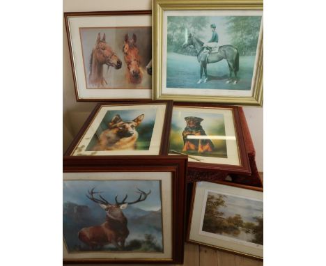 Selection of various prints including dogs, stags, horses etc (6) 