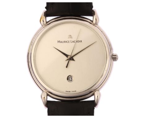 MAURICE LACROIX - a stainless steel quartz wristwatch, ref. 69850, silvered dial with sweep centre seconds hand and date aper