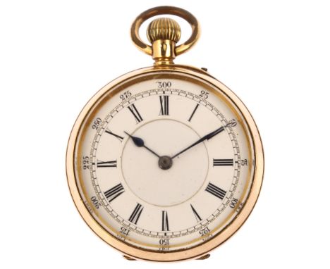 A Swiss 18ct gold open-face keyless fob watch, white enamel dial with Roman numeral hour markers, blued steel hands and 18ct 