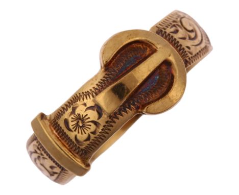 A late 20th century 9ct gold belt buckle band ring, maker's marks FH, hallmarks Birmingham 1976, band width 7.9mm, size V, 4.