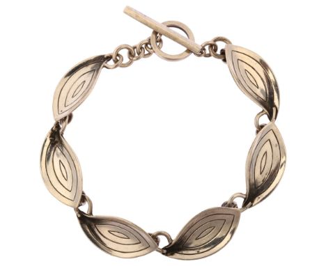 AARRE & KROGH - a mid-20th century Danish modernist sterling silver leaf panel bracelet, length 18cm, 14.3gNo damage or repai