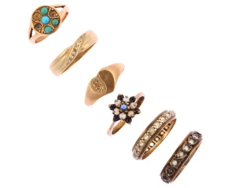5 x 9ct gold rings, 11.7g gross, and another unmarked yellow and white metal eternity ring, 2.7g (6)Lot sold as seen unless s