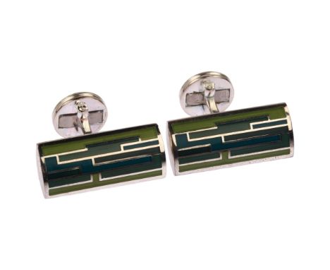 A pair of modern sterling silver and enamel rectangular panel cufflinks, by London Badge & Button Co, panel length 24.8mm, 19