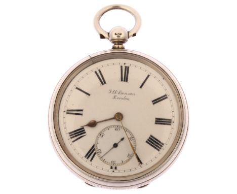 J W BENSON - a Victorian silver open-face key-wind pocket watch, white enamel dial with Roman numeral hour markers, subsidiar