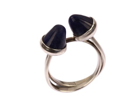 NIELS ERIK FROM - a mid-20th century Danish modernist sterling silver sodalite abstract ring, size Q, 6gNo damage or repairs,