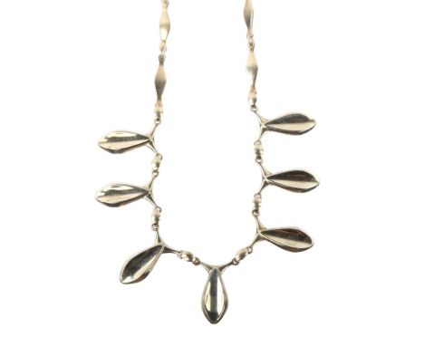 A mid-20th century Danish modernist sterling silver fish design fringe necklace, length 41cm, 23gNo damage or repairs, only l