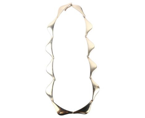 AARRE & KROGH - a mid-20th century Danish modernist sterling silver wave panel necklace, length 37cm, 30.3gNo damage or repai