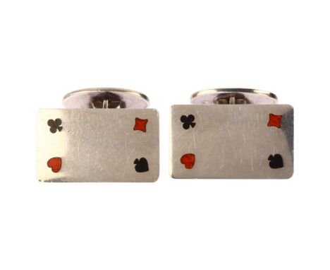 WILLY H JACOB KROGMAR - a pair of Danish modernist sterling silver and enamel playing card suit cufflinks, panel length 25.8m