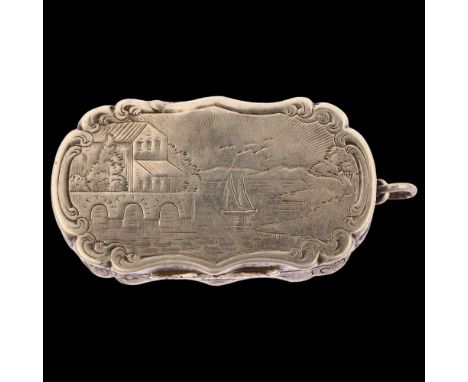 A Victorian silver Lake Geneva vinaigrette, by Nathanial Mills, hallmarks Birmingham 1846, with engraved and engine turned de