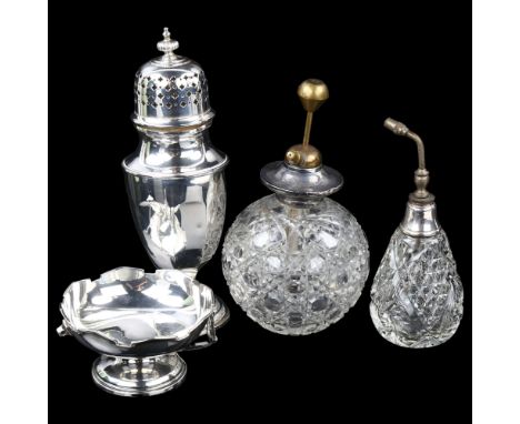 Various silver, including sugar caster, dressing table atomiser etc, 6.3oz weighable (4)Lot sold as seen unless specific item