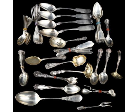 A quantity of American sterling silver flatware, including sauce ladle, serving spoons etc, 43.2oz totalLot sold as seen unle