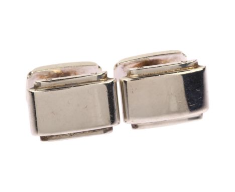 TIFFANY & CO - a pair of sterling silver rectangular panel cufflinks, with screw-head edges, signed, hallmarks London 2008, p