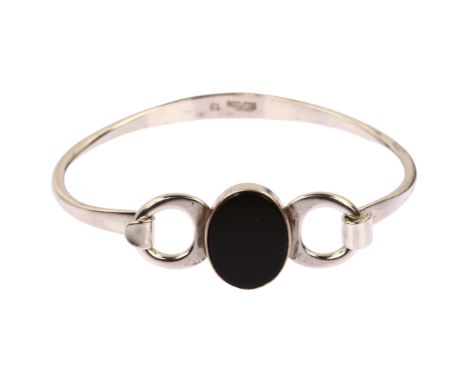 NIELS ERIK FROM - a mid-20th century Danish modernist sterling silver and onyx torque bangle, setting height 16.8mm, internal