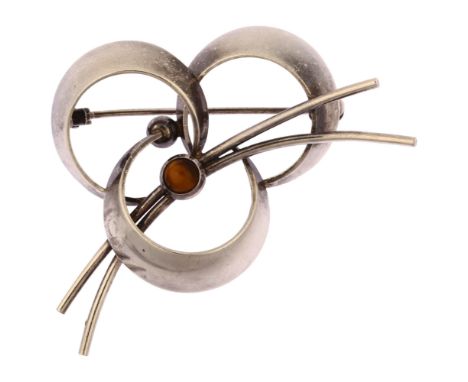 NIELS ERIK FROM - a mid-20th century Danish modernist sterling silver tigers eye abstract spray brooch, length 45.8mm, 6gNo d