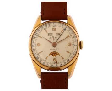 LE PHARE - a gold plated stainless steel De Luxe triple calendar moonphase mechanical wristwatch, ref. 3806, circa 1940s, sil