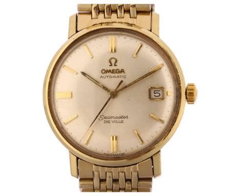 OMEGA - a gold plated stainless steel Seamaster De Ville automatic bracelet watch, silvered dial with gilt baton hour markers