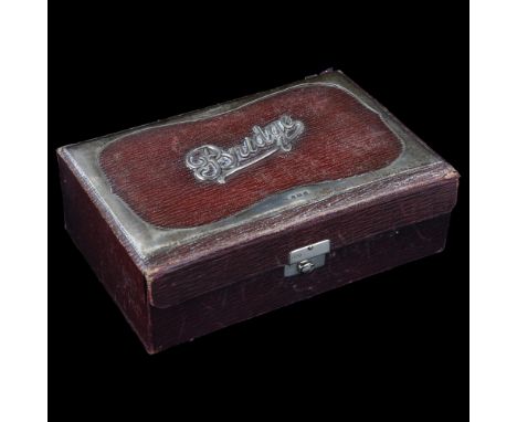 An Edwardian silver-mounted leather Bridge playing card box, by Charles Penny Brown, hallmarks Birmingham 1907, 17 x 11cmLeat