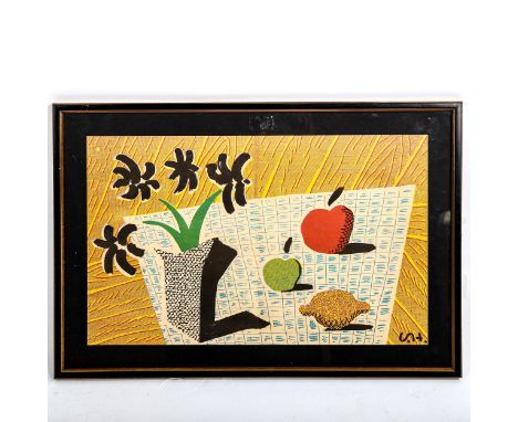 DAVID HOCKNEY, colour print, 2 apples and 1 lemon and 4 flowers, signed in the plate, 32cm x 52cm, framedGood condition 