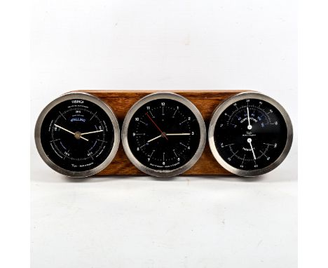 SIR KENNETH GRANGE, a Taylor, Short & Mason barometer, clock and thermometer set, mounted in zebrano wood stand, designed 196