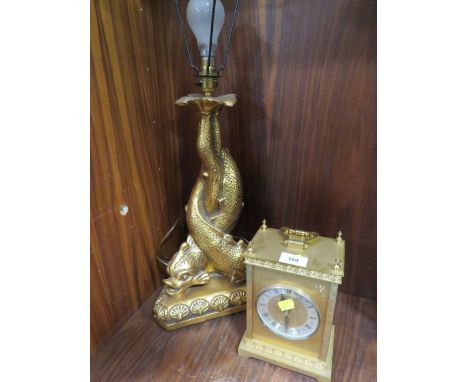 A Georgian style gilt metal table lamp together with a mantle clock