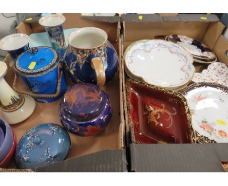 A tray of assorted lustre ware etc to include Carlton ware examples - several A/F together with a tray of decorative plates (