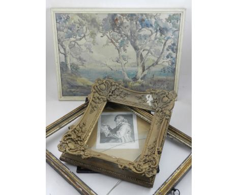An Australian watercolour of trees by a lake, indistinctly signed lower right, together with an etching of Henry Steenwyck, a