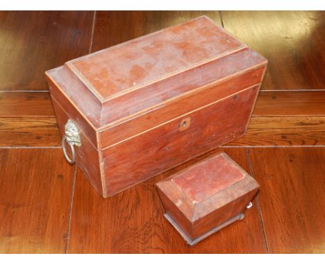 A George IV partridgewood twin handled tea caddy, together with a Victorian rosewood box, and a Victorian pin cushion of sarc