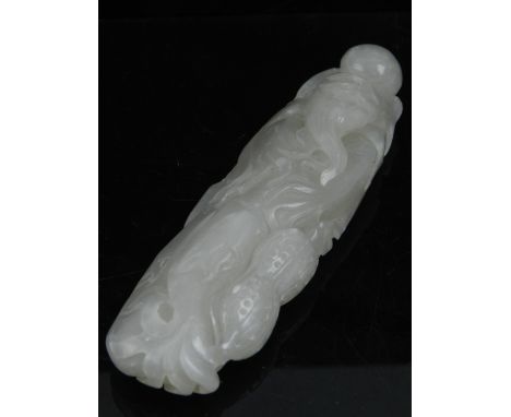A jade carving Shou Xing, the God of Longevity. L. 12cm