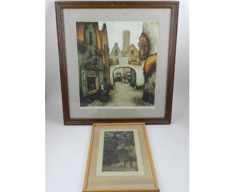 Jef Codron (Belgian, 1882-1942), View of a Village, coloured etching, signed in pencil lower right margin, numbered 250/350, 