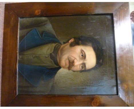 Late 19thC North European School - a head and shoulders portrait, a man with a moustache, wearing a grey coat with blue lapel