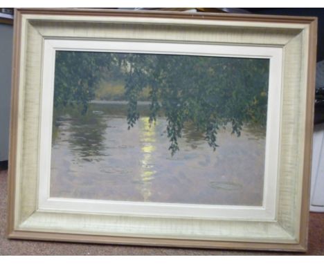 Norman Wilkinson - 'Evening Rise'  oil on canvas  bears a signature  14'' x 20'' in a moulded, cream coloured and brown panel