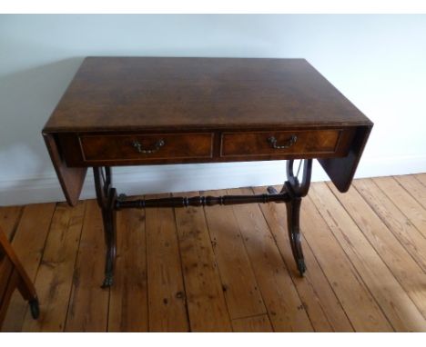 Mahogany sofa table with two drawers lyre sides and original castors