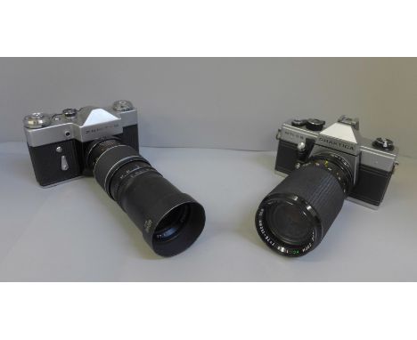 Two vintage cameras - Zenit-8 and Praktica MTL5'B 