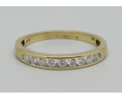 A 9ct gold and diamond half eternity ring, marked .25ct in the shank, 1.6g, O 