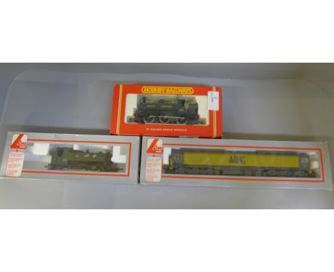 Two Lima locomotives; 9401 and 59102 and a Hornby R760 GWR 0-6-0 Pt Class 2721, all boxed 