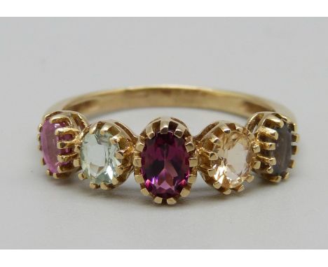 A 9ct gold multi gemstone ring 2.8g, S 