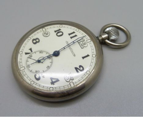 A military issue Jaeger LeCoultre pocket watch, white dial 
