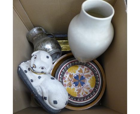 A collection of items including a metal jug, vase, candlestick, bowls, etc. **PLEASE NOTE THIS LOT IS NOT ELIGIBLE FOR POSTIN