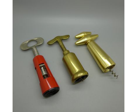 Three vintage barrell cork screws 