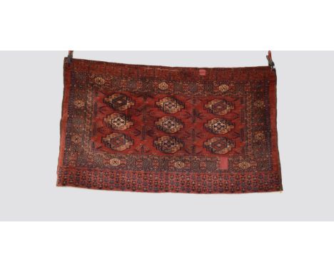 Large Ersari Turkmen part silk 3 x 3 gul chuval face, south west Turkmenistan, second half 19th century, 3ft. 3in. X 5ft. 7in