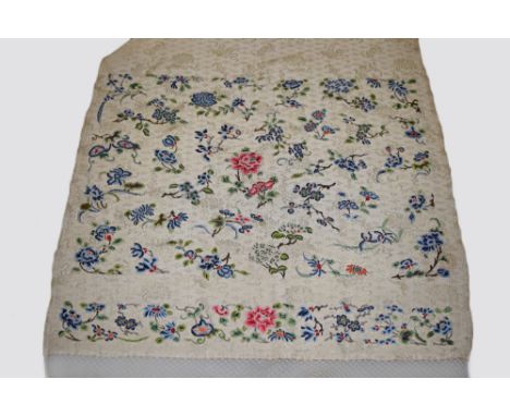 Two Chinese silk damask stoles, late 19th/early 20th century, the first 91in. X 20in. (excluding fringe) 231cm. X 51cm. The e