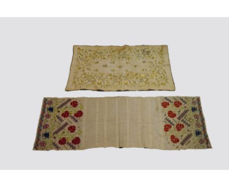 Two Ottoman pieces, both early 20th century, the first a Turkish towel, 50in. X 16in. 127cm. X 41cm. The fine linen ground em