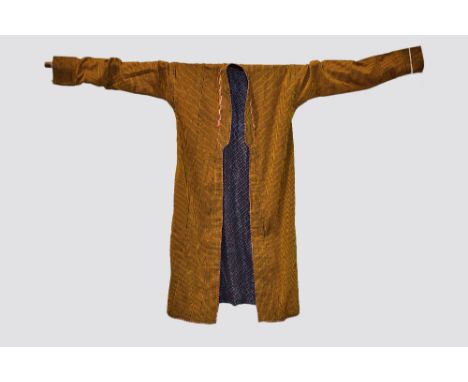 Turkmen gold and black striped silk robe, first half 20th century, 29in. 74cm. Underarm; 50in. 127cm. Long from back neck edg