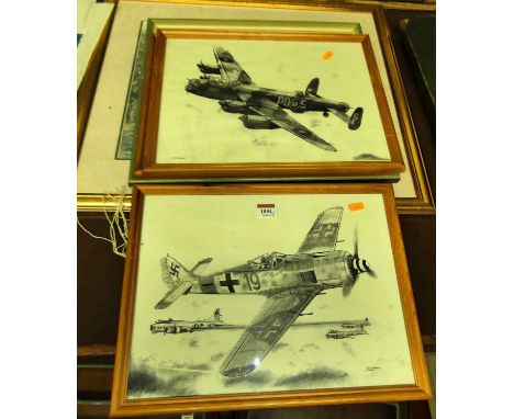 M K Brown - Aviation prints, S Appleton - ink and watercolour wash and one other (5)