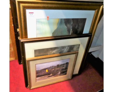 After Breanski - cattle watering, print, together with two framed photographic prints (3)