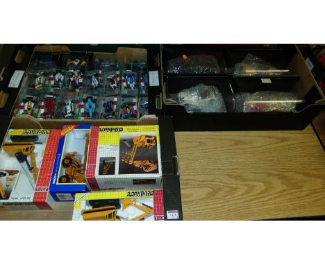 Three boxes of boxed scale model diecast vehicles to include various Formula One cars, Compact and Corgi Cranes etc 