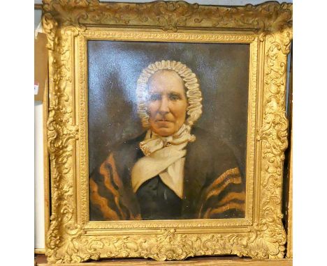 A Victorian over painted portrait print of an elderly woman, 33x30cm